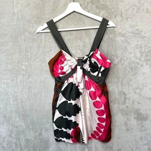 Vintage Y2K XS Hype Silk Babydoll Tunic‎ Smocked Back Abstract Print Pockets